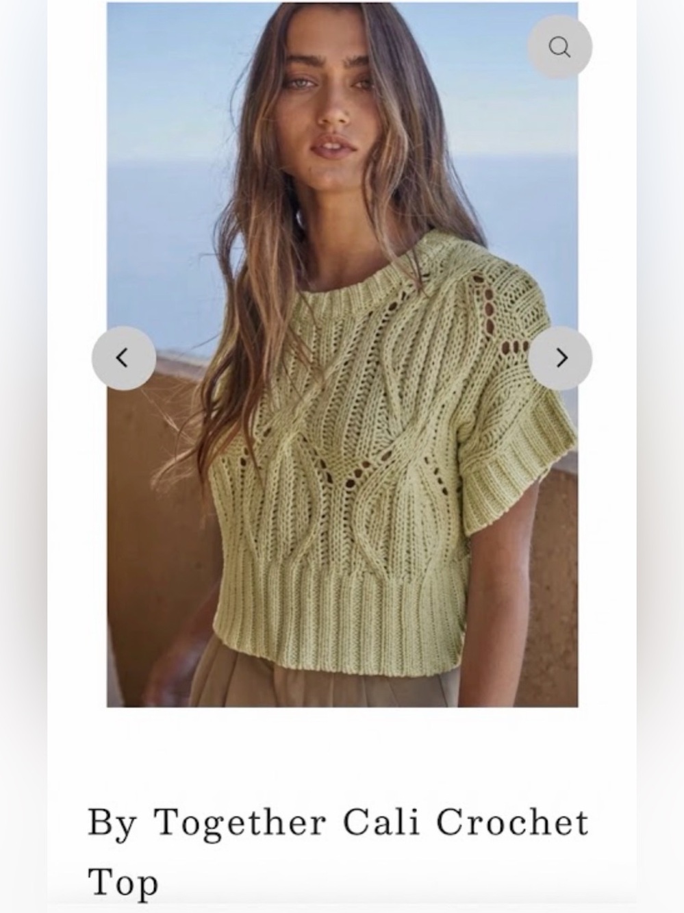 NWT By Together Cali Crochet Short Sleeve Cable Knit Sweater Small Sage Green